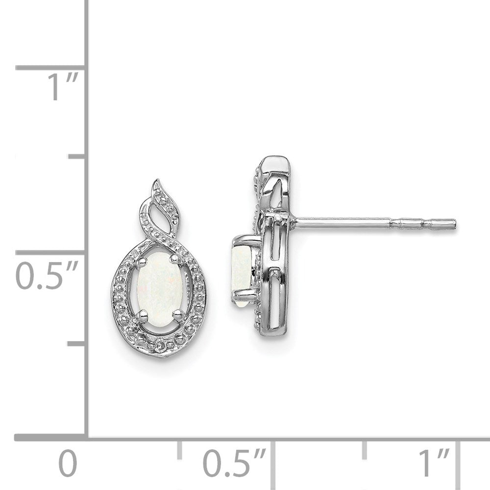 QBE18OCT Sterling Silver Rhodium-plated Created Opal & Diam. Earrings