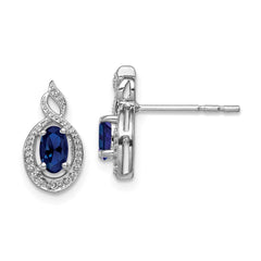 QBE18SEP Sterling Silver Rhodium-plated Created Sapphire & Diam. Earrings