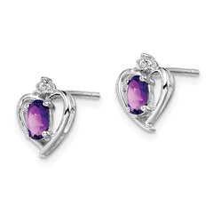 QBE19FEB Sterling Silver Rhodium-plated Amethyst & Diam. Earrings