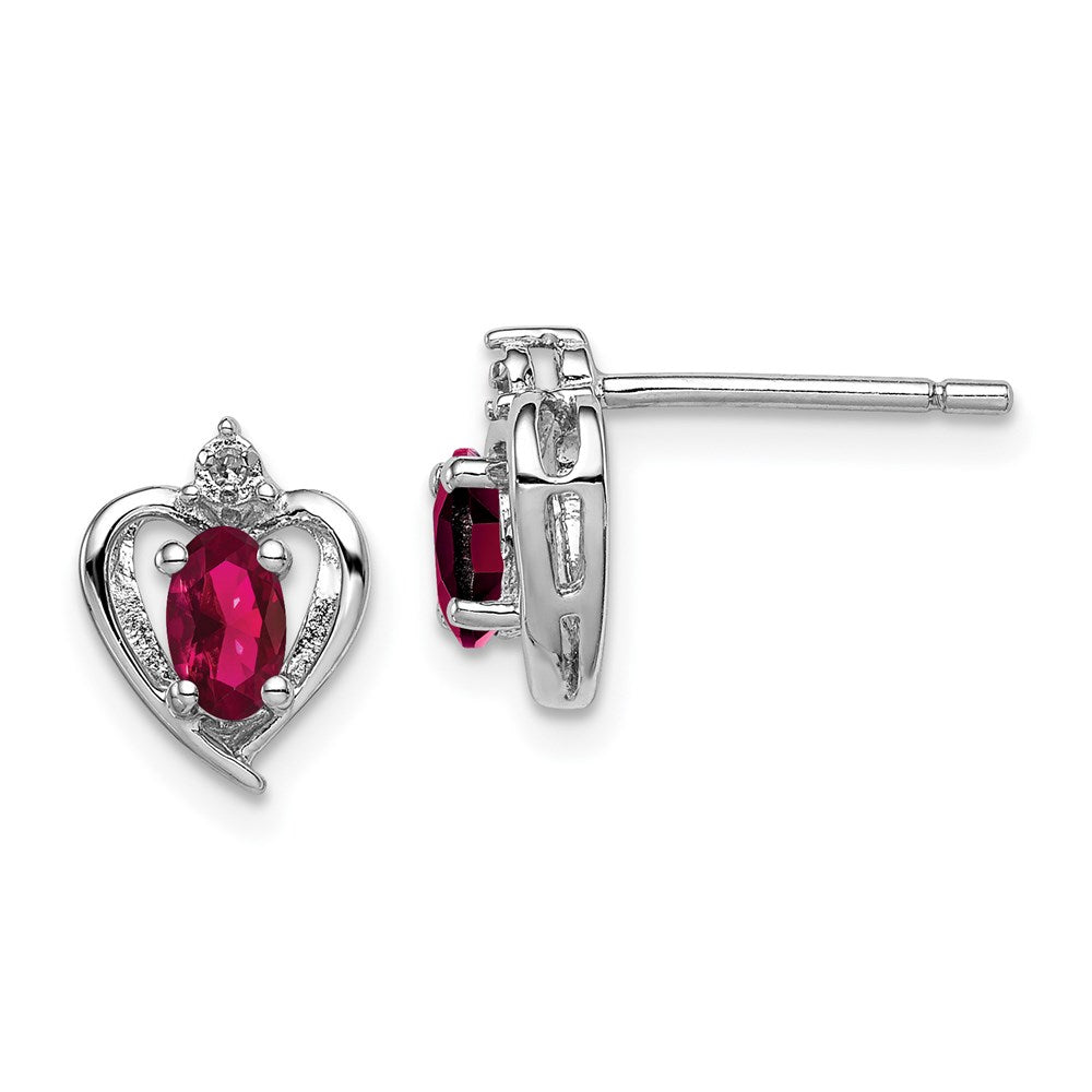 QBE19JUL Sterling Silver Rhodium-plated Created Ruby & Diam. Earrings