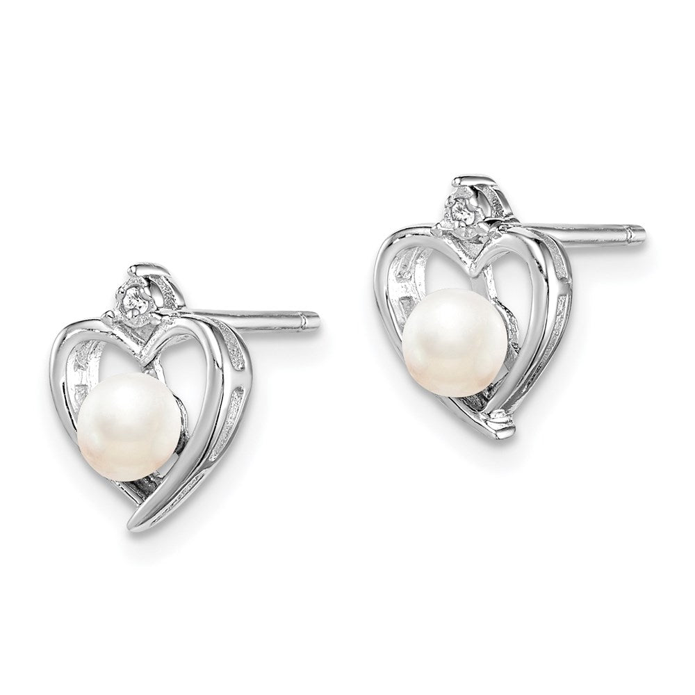 QBE19JUN Sterling Silver Rhodium-plated FW Cultured Pearl & Diam. Earrings