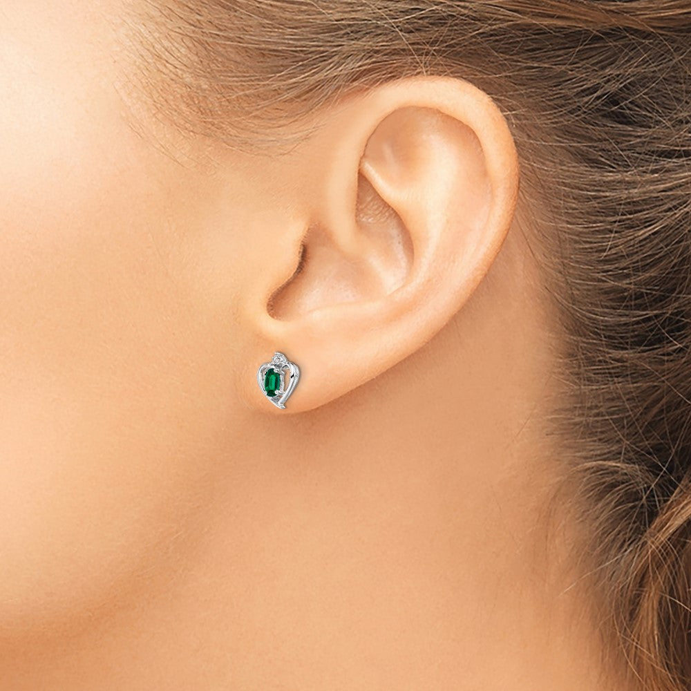 QBE19MAY Sterling Silver Rhodium-plated Created Emerald & Diam. Earrings