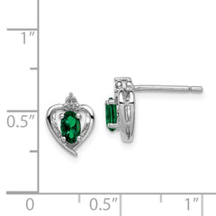QBE19MAY Sterling Silver Rhodium-plated Created Emerald & Diam. Earrings