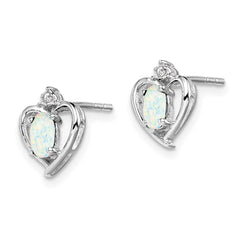 QBE19OCT Sterling Silver Rhodium-plated Created Opal & Diam. Earrings