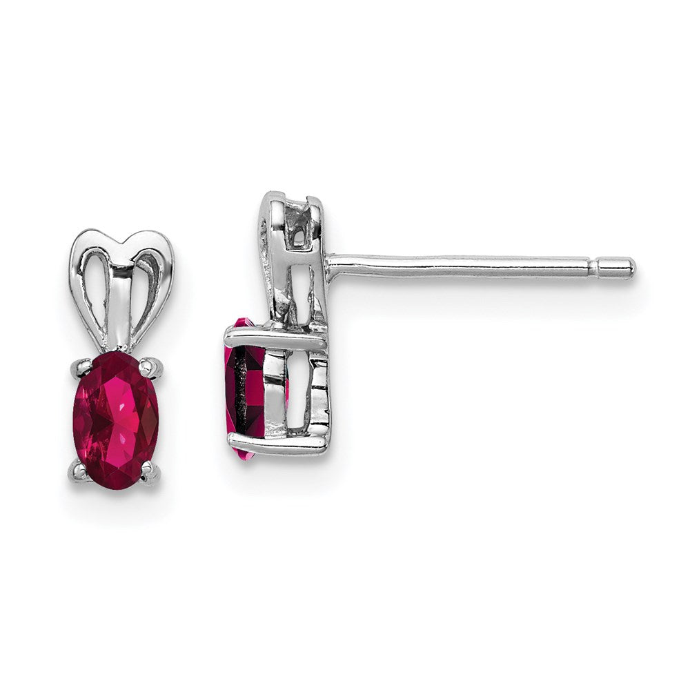 QBE20JUL Sterling Silver Rhodium-plated Created Ruby Earrings