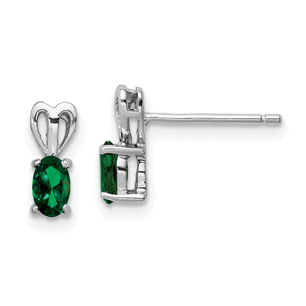 QBE20MAY Sterling Silver Rhodium-plated Created Emerald Earrings