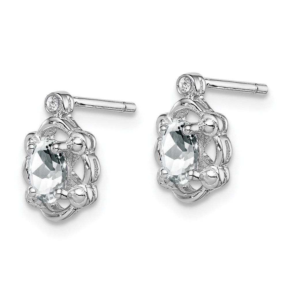 QBE21APR Sterling Silver Rhodium-plated White Topaz & Diam. Earrings