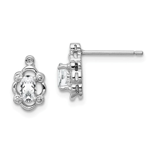 QBE21APR Sterling Silver Rhodium-plated White Topaz & Diam. Earrings