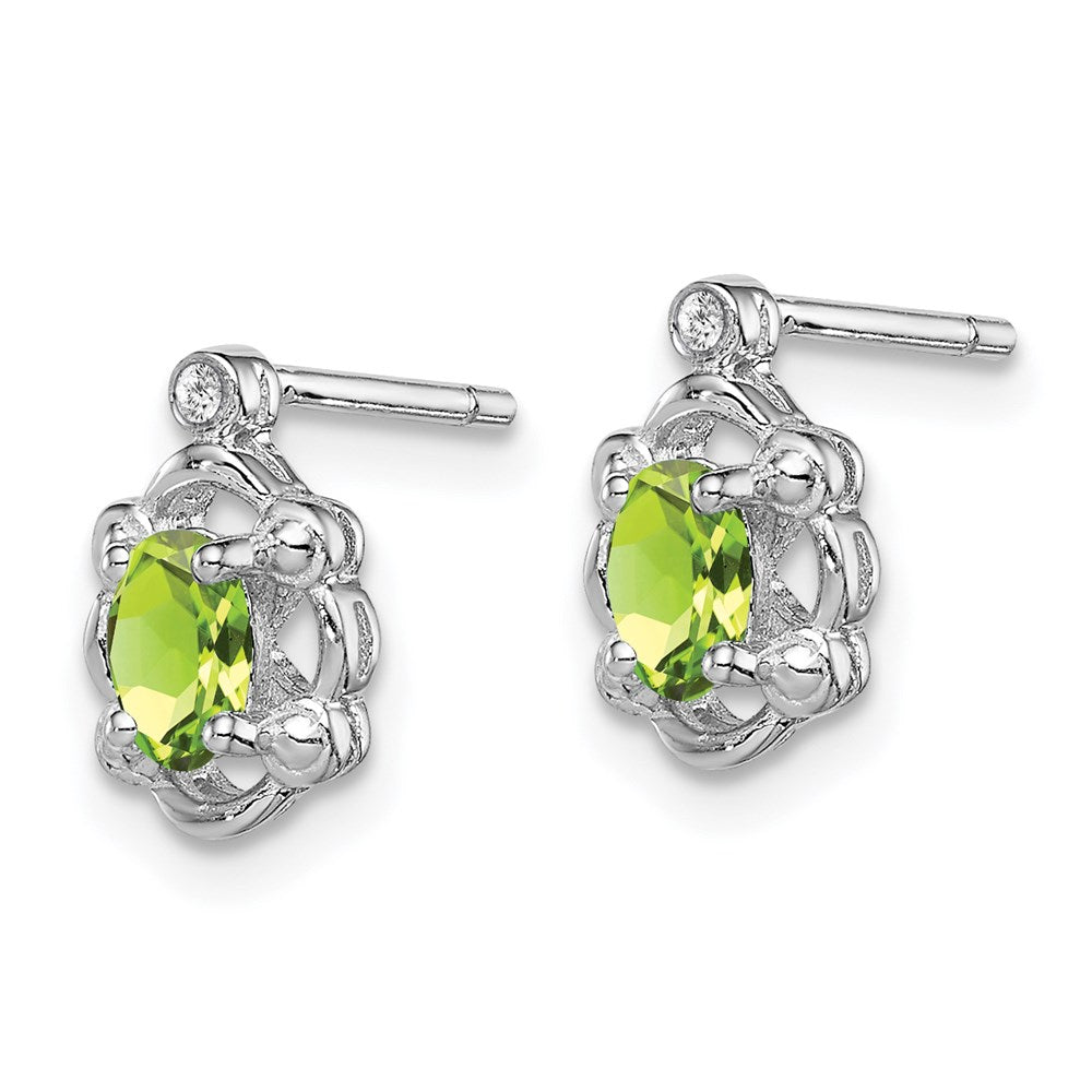 QBE21AUG Sterling Silver Rhodium-plated Peridot & Diam. Earrings