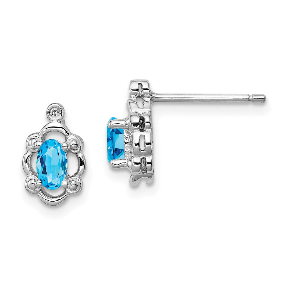 QBE21DEC Sterling Silver Rhodium-plated Light Swiss Blue Topaz & Diam. Earrings
