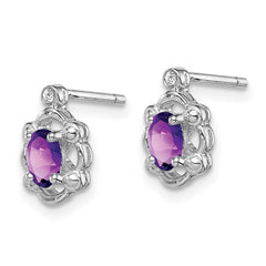 QBE21FEB Sterling Silver Rhodium-plated Amethyst & Diam. Earrings