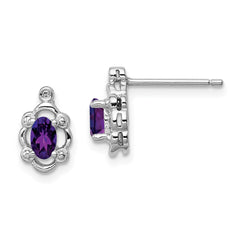 QBE21FEB Sterling Silver Rhodium-plated Amethyst & Diam. Earrings