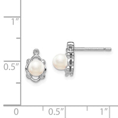 QBE21JUN Sterling Silver Rhodium-plated FW Cultured Pearl & Diam. Earrings