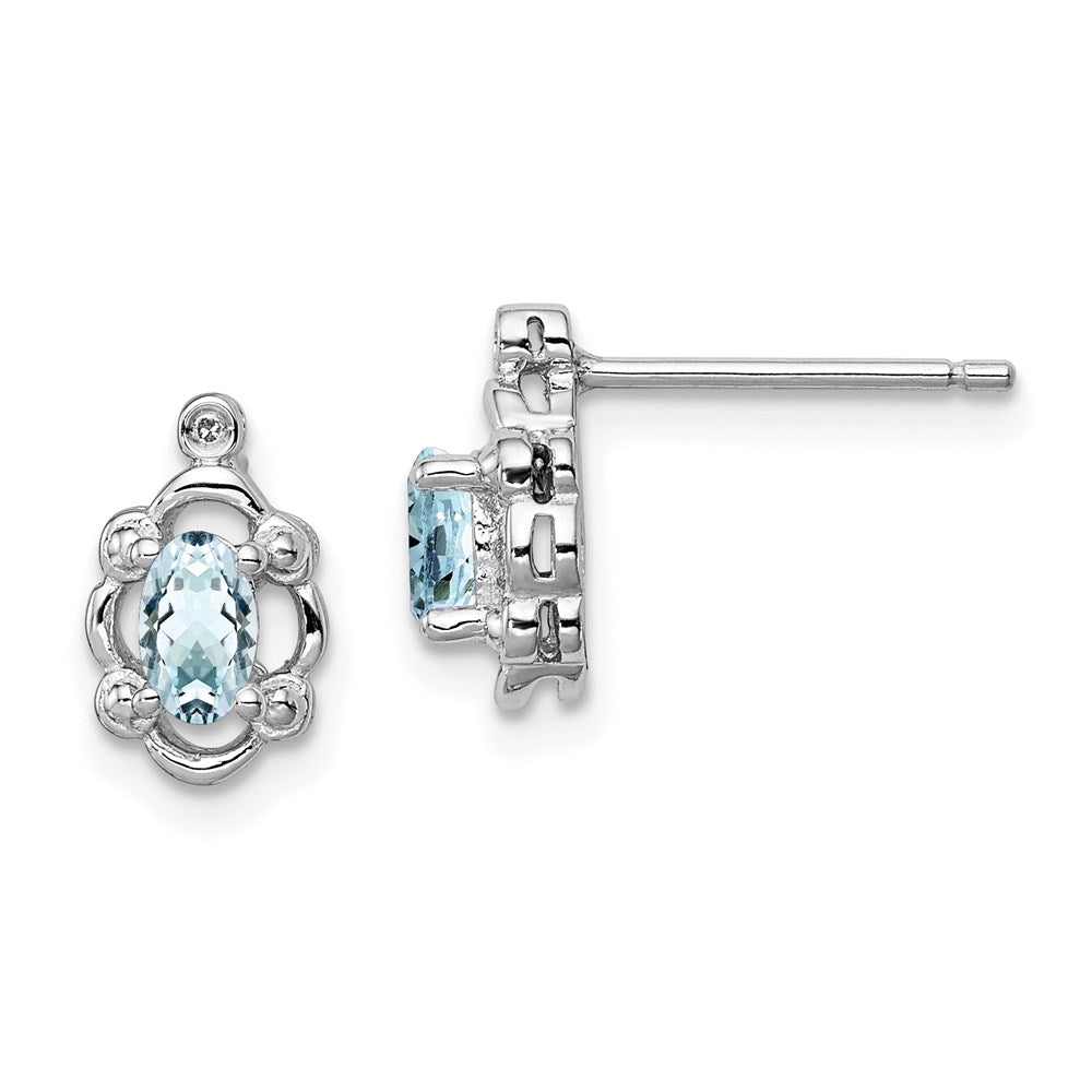 QBE21MAR Sterling Silver Rhodium-plated Aquamarine & Diam. Earrings