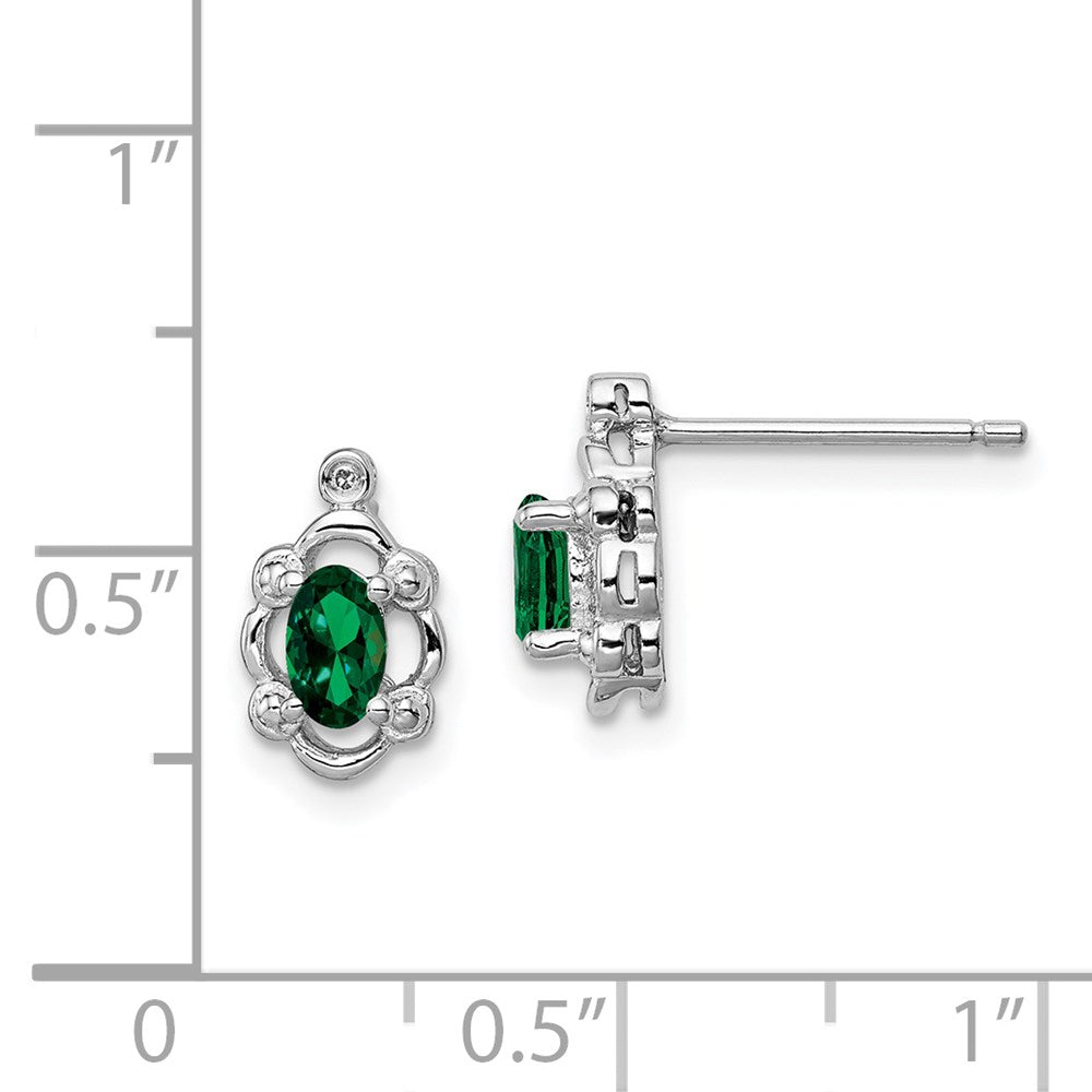 QBE21MAY Sterling Silver Rhodium-plated Created Emerald & Diam. Earrings