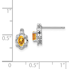 QBE21NOV Sterling Silver Rhodium-plated Citrine & Diam. Earrings