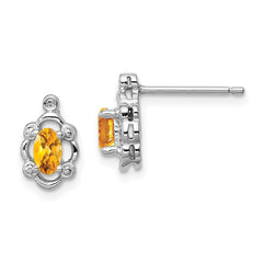 QBE21NOV Sterling Silver Rhodium-plated Citrine & Diam. Earrings