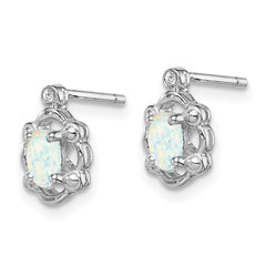 QBE21OCT Sterling Silver Rhodium-plated Created Opal & Diam. Earrings