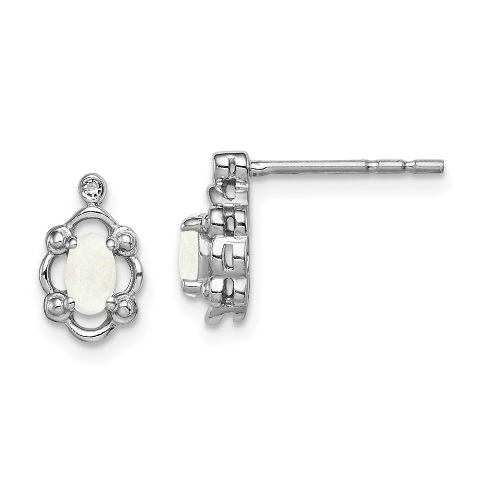 QBE21OCT Sterling Silver Rhodium-plated Created Opal & Diam. Earrings