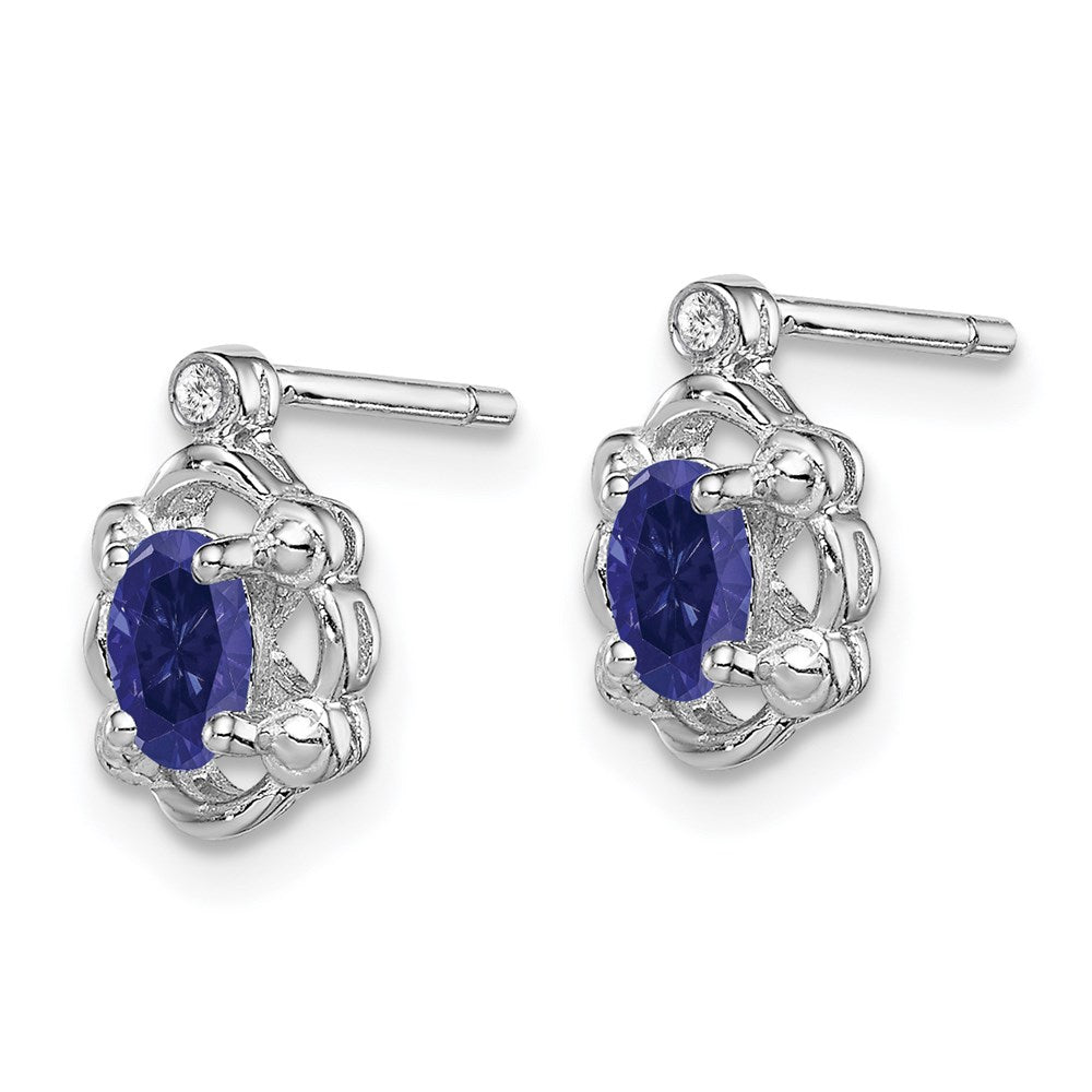 QBE21SEP Sterling Silver Rhodium-plated Created Sapphire & Diam. Earrings