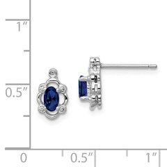 QBE21SEP Sterling Silver Rhodium-plated Created Sapphire & Diam. Earrings
