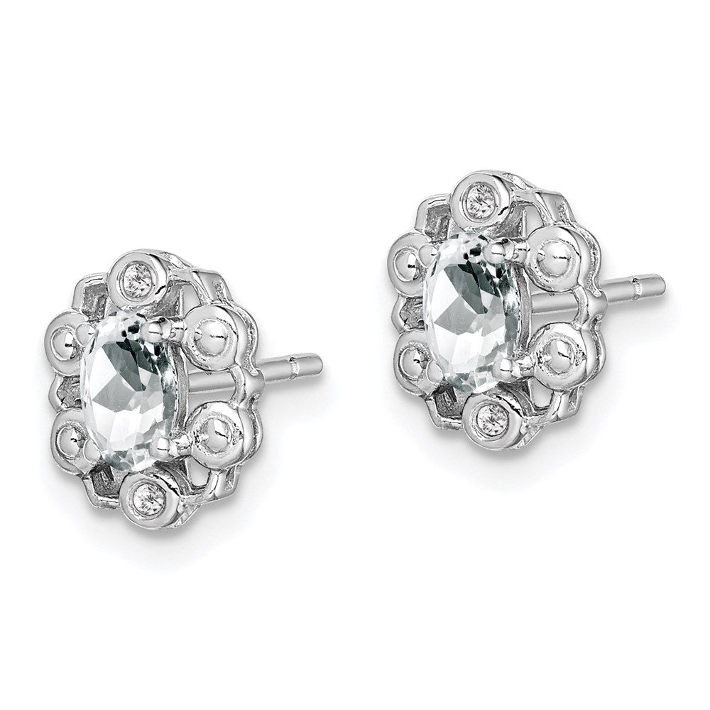 QBE22APR Sterling Silver Rhodium-plated White Topaz & Diam. Earrings
