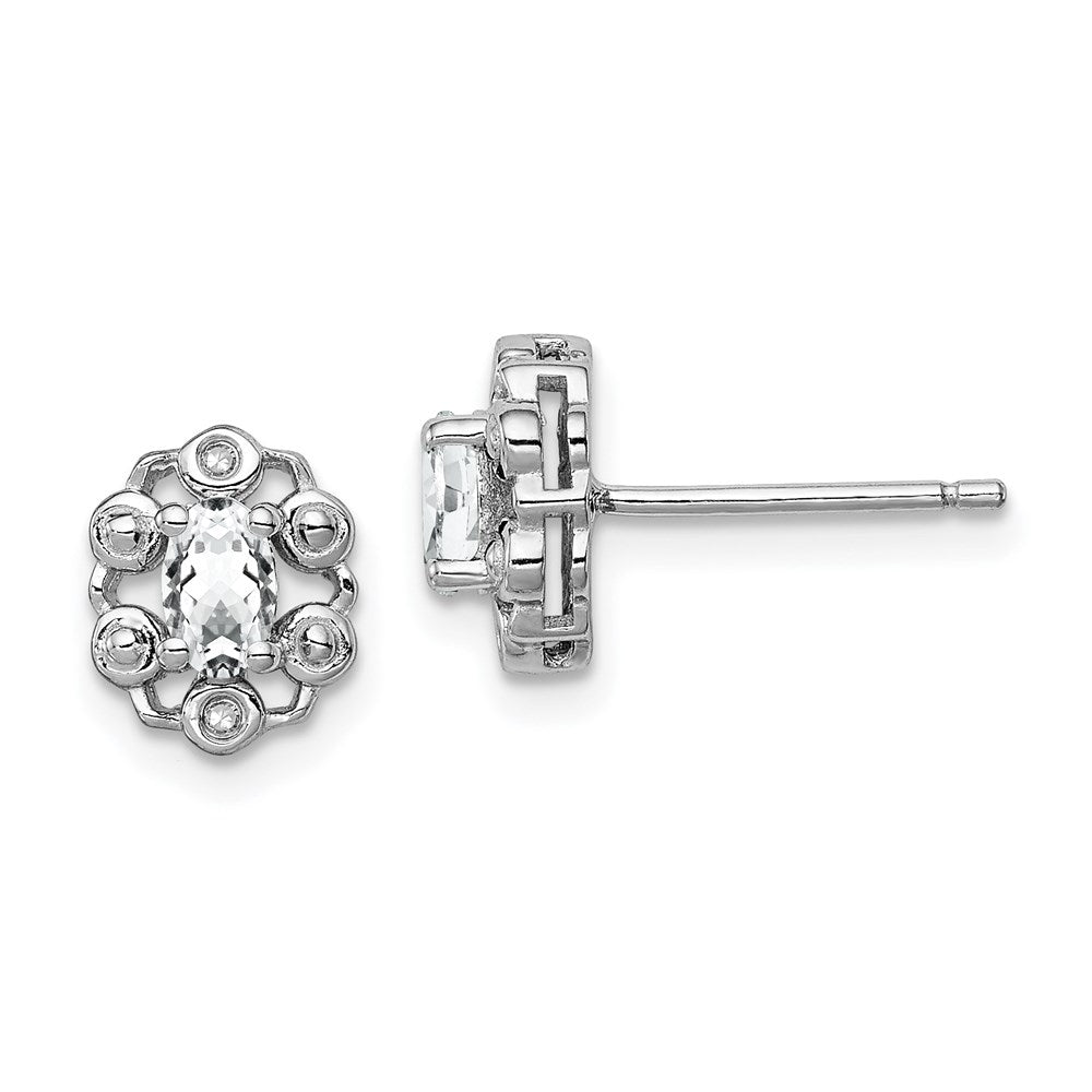 QBE22APR Sterling Silver Rhodium-plated White Topaz & Diam. Earrings