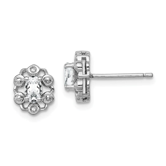 QBE22APR Sterling Silver Rhodium-plated White Topaz & Diam. Earrings