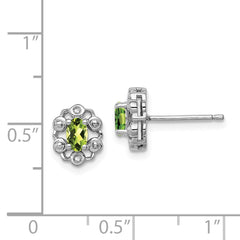 QBE22AUG Sterling Silver Rhodium-plated Peridot & Diam. Earrings