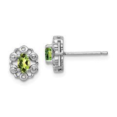 QBE22AUG Sterling Silver Rhodium-plated Peridot & Diam. Earrings