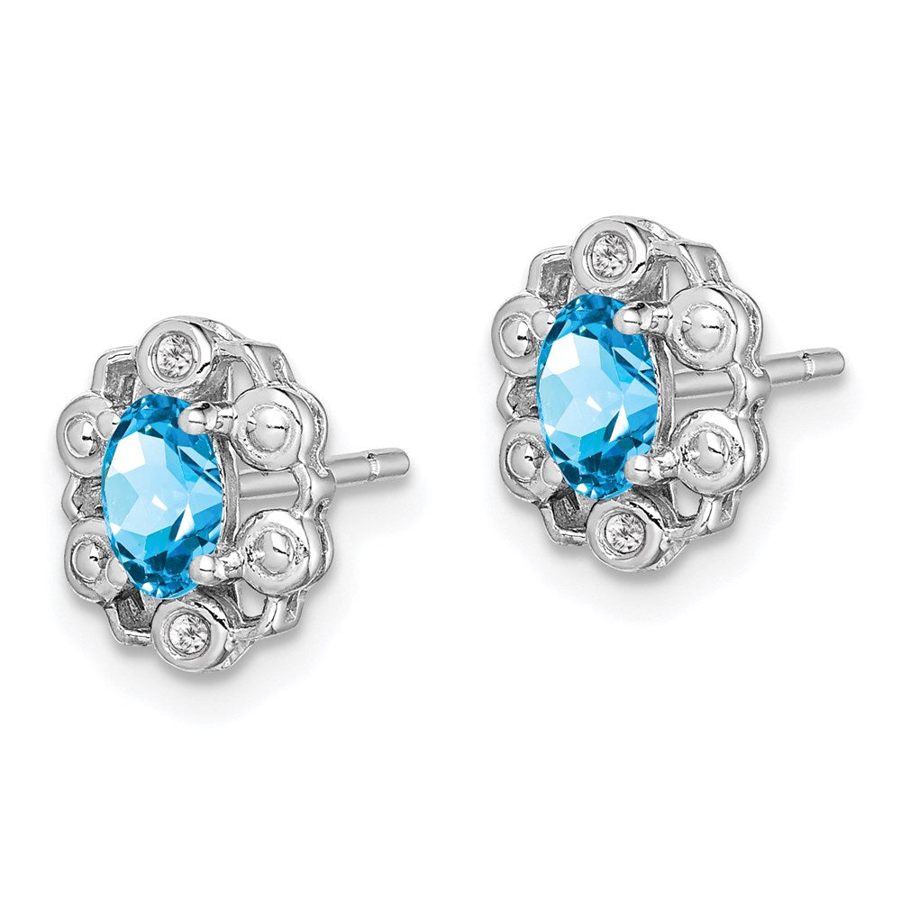 QBE22DEC Sterling Silver Rhodium-plated Light Swiss Blue Topaz & Diam. Earrings