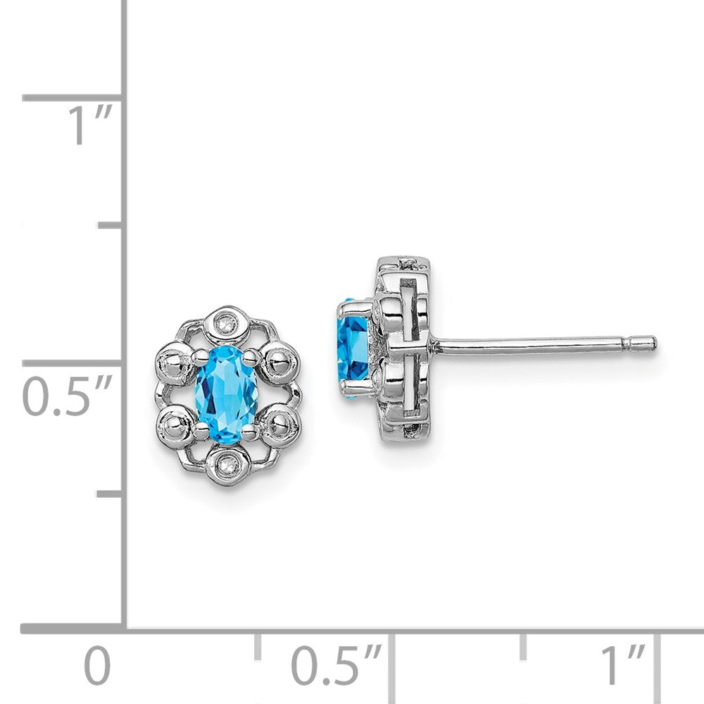 QBE22DEC Sterling Silver Rhodium-plated Light Swiss Blue Topaz & Diam. Earrings