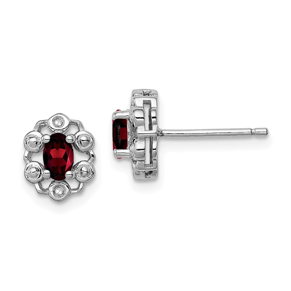 QBE22JAN Sterling Silver Rhodium-plated Garnet & Diam. Earrings