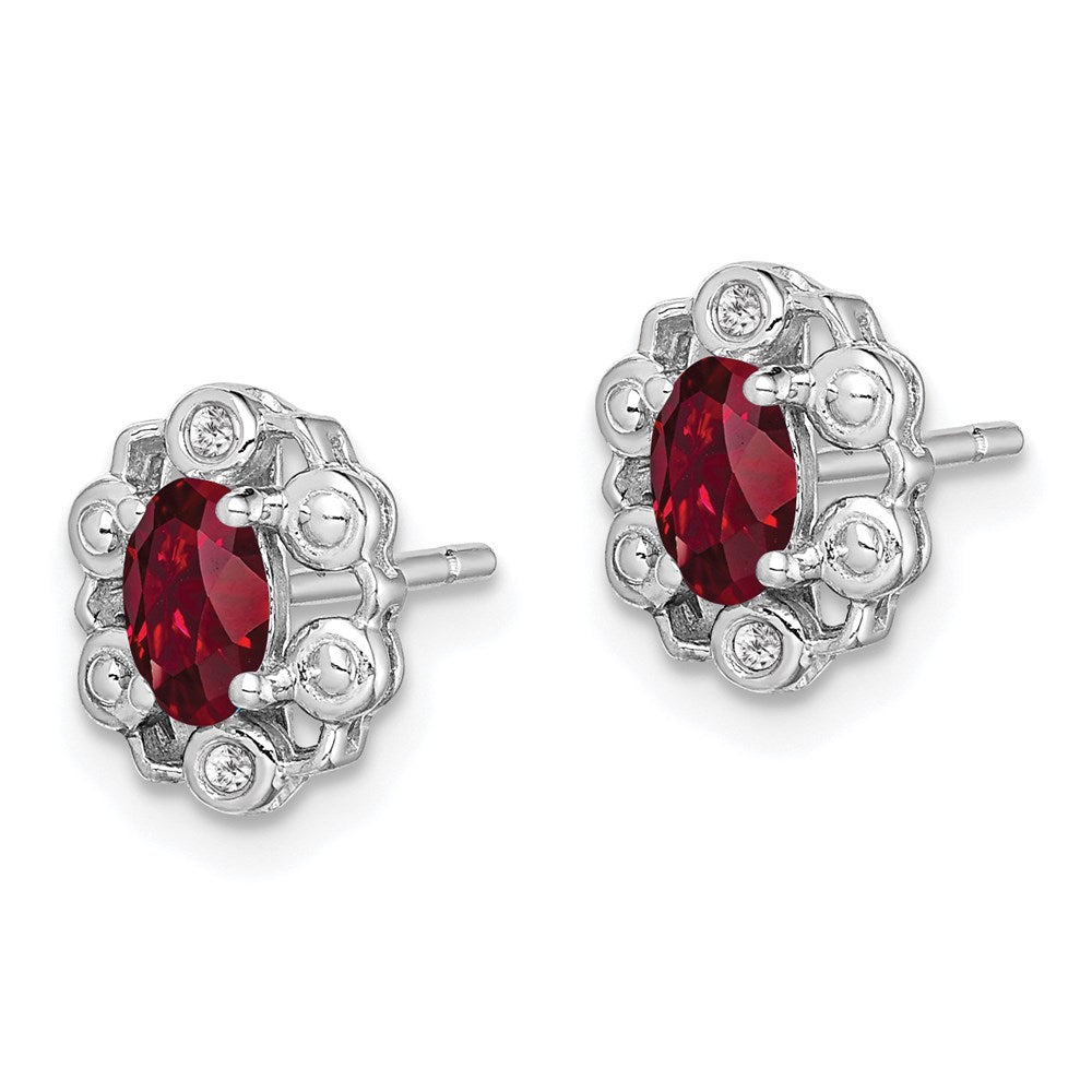 QBE22JUL Sterling Silver Rhodium-plated Created Ruby & Diam. Earrings