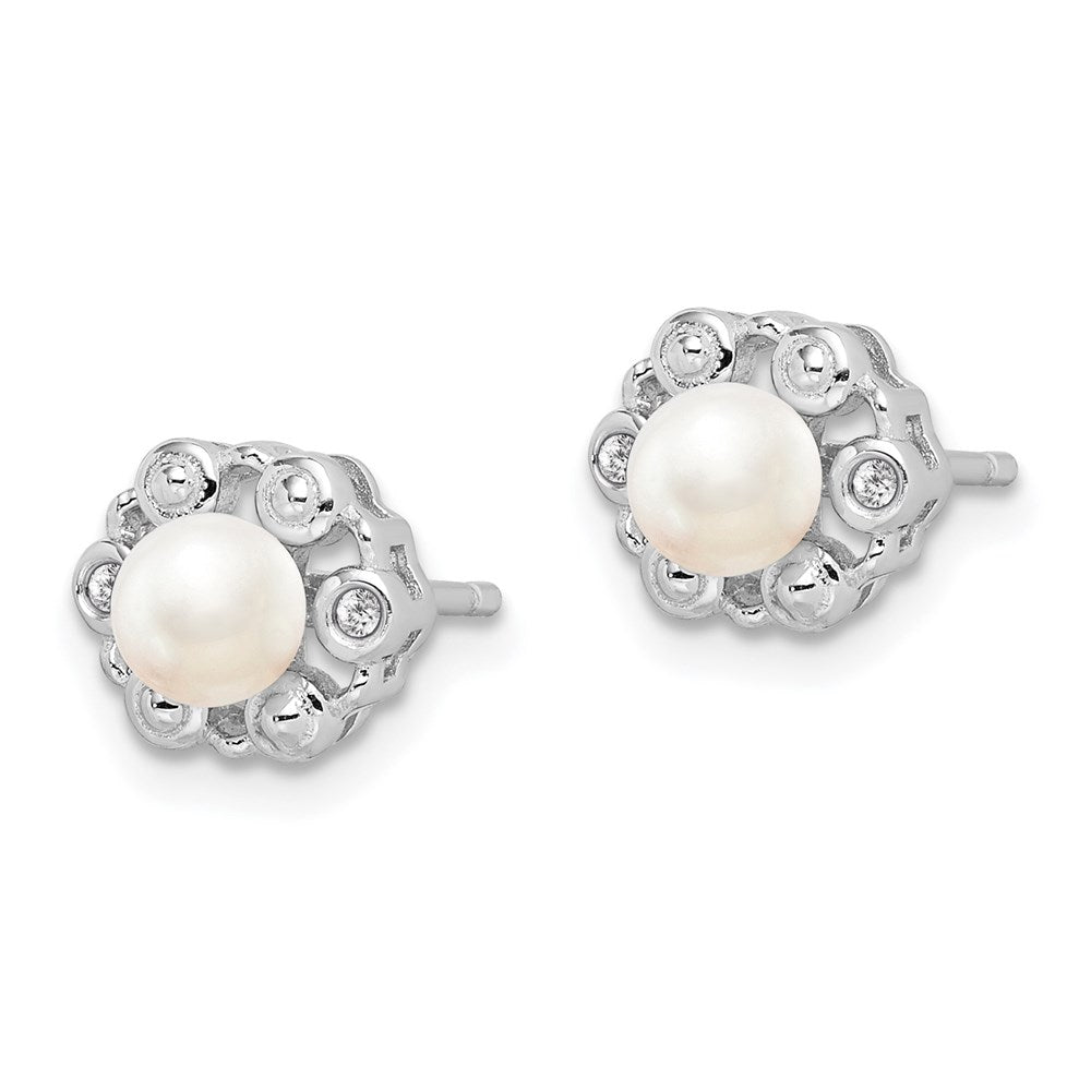 QBE22JUN Sterling Silver Rhodium-plated FW Cultured Pearl & Diam. Earrings
