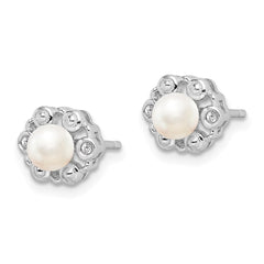 QBE22JUN Sterling Silver Rhodium-plated FW Cultured Pearl & Diam. Earrings