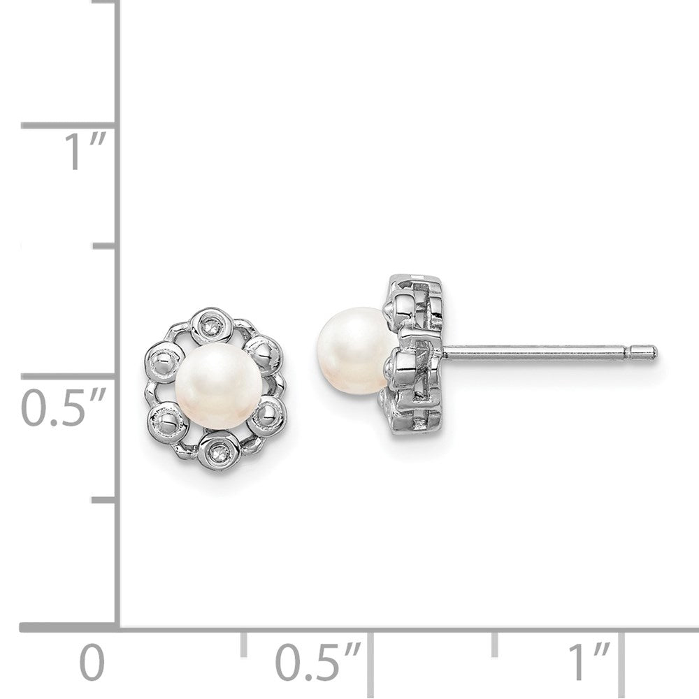 QBE22JUN Sterling Silver Rhodium-plated FW Cultured Pearl & Diam. Earrings