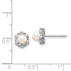 QBE22JUN Sterling Silver Rhodium-plated FW Cultured Pearl & Diam. Earrings