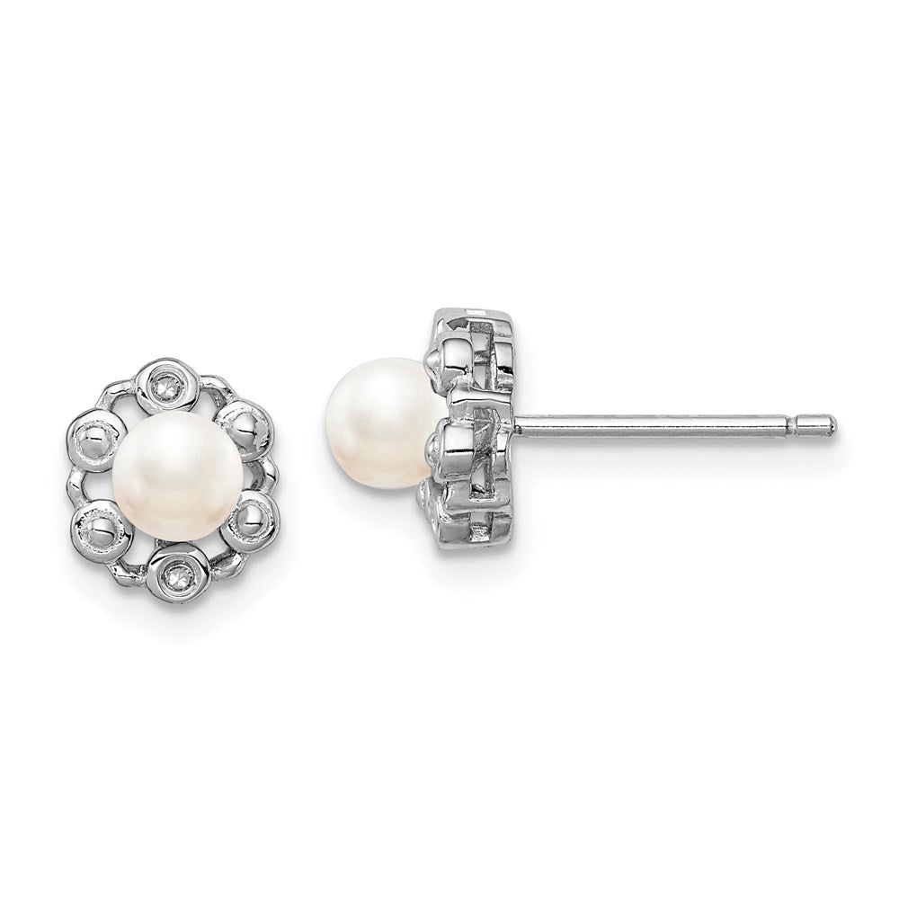 QBE22JUN Sterling Silver Rhodium-plated FW Cultured Pearl & Diam. Earrings