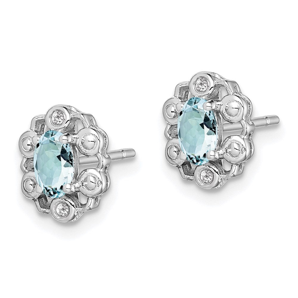 QBE22MAR Sterling Silver Rhodium-plated Aquamarine & Diam. Earrings