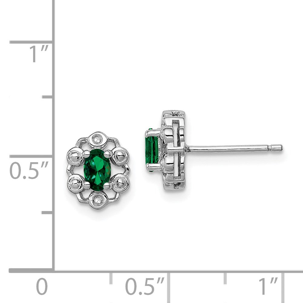 QBE22MAY Sterling Silver Rhodium-plated Created Emerald & Diam. Earrings