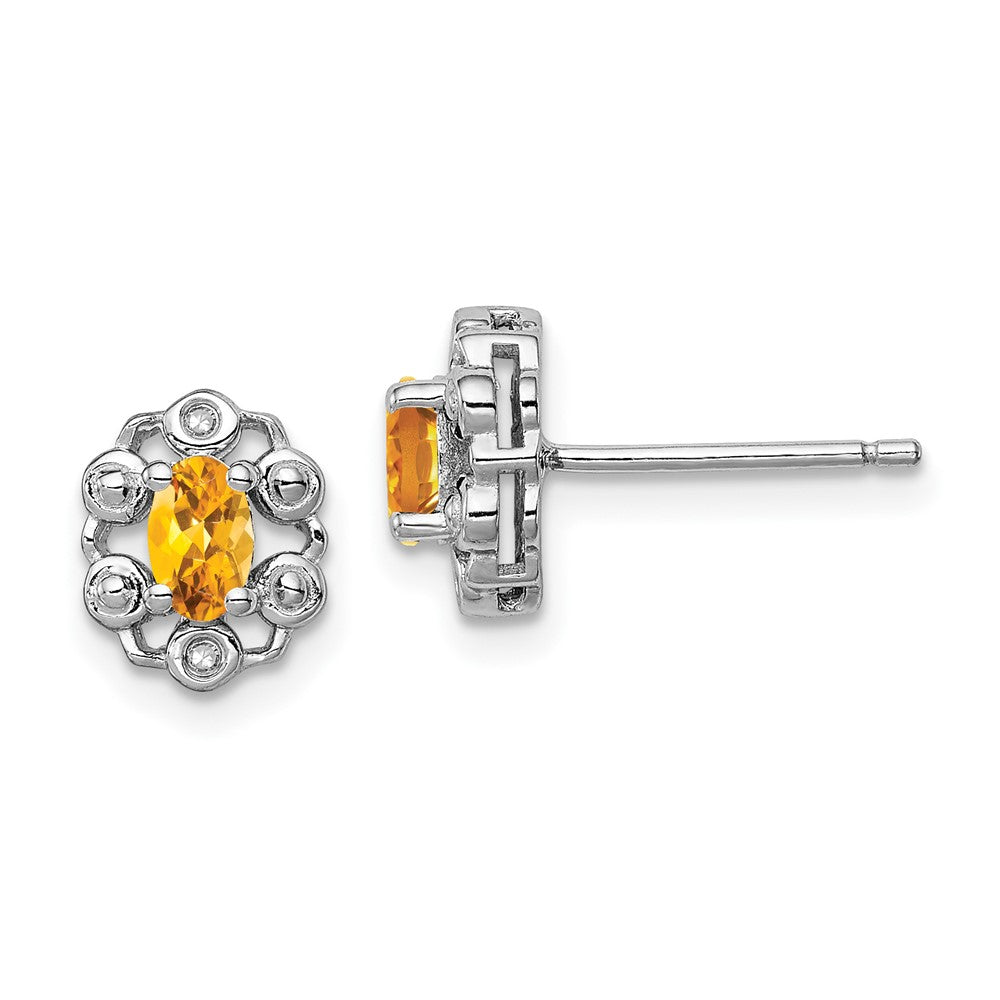 QBE22NOV Sterling Silver Rhodium-plated Citrine & Diam. Earrings