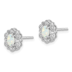 QBE22OCT Sterling Silver Rhodium-plated Created Opal & Diam. Earrings