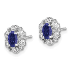 QBE22SEP Sterling Silver Rhodium-plated Created Sapphire & Diam. Earrings