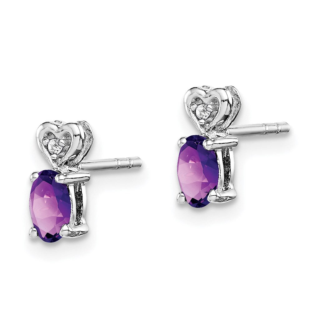 QBE23FEB Sterling Silver Rhodium-plated Amethyst & Diam. Earrings
