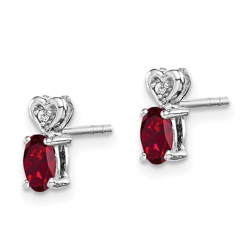 QBE23JUL Sterling Silver Rhodium-plated Created Ruby & Diam. Earrings