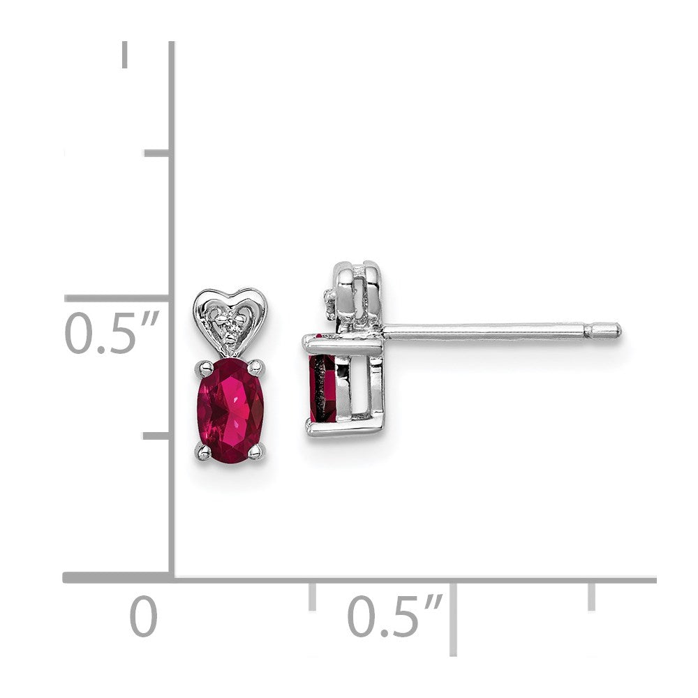 QBE23JUL Sterling Silver Rhodium-plated Created Ruby & Diam. Earrings
