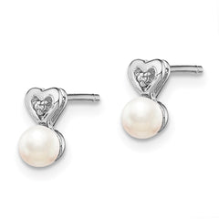QBE23JUN Sterling Silver Rhodium-plated FW Cultured Pearl & Diam. Earrings