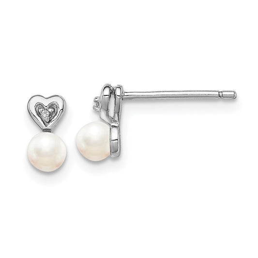 QBE23JUN Sterling Silver Rhodium-plated FW Cultured Pearl & Diam. Earrings