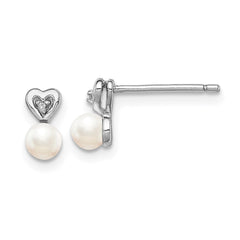 QBE23JUN Sterling Silver Rhodium-plated FW Cultured Pearl & Diam. Earrings